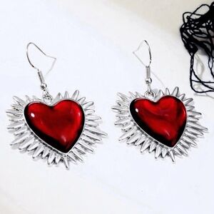 “Bursting Sacred Heart” of Jesus Immaculate Mary Catholic Ruby Red Steel Earring